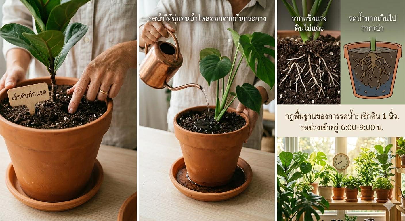 วิธีรดน้ำต้นไม้ให้ถูกวิธี ต้นไม่แฉะ รากไม่เน่า